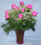 01F Anniversary 12 Pink Roses Arranged
